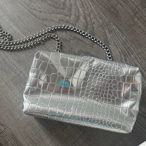 a new day Metallic Silver Embossed Crossbody Bag